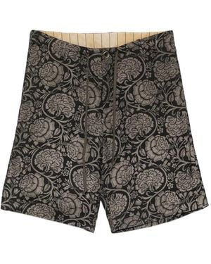 Uma Wang Floral-Print Drawstring Shorts - Grey