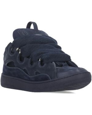 Lanvin Curb Lace-Up Embossed-Logo Trainers - Blue