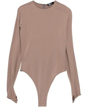 Mugler Embossed Long-Sleeve Bodysuit - Brown