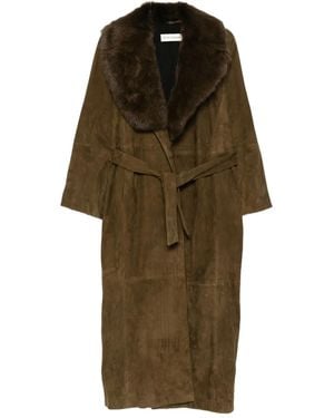 Nour Hammour Briona Faux-Fur Collar Suede Coat - Green