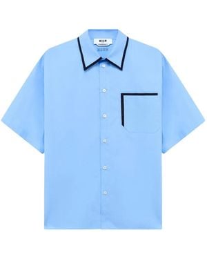 MSGM Piping-Detail Embroidered-Logo Shirt - Blue