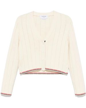 Thom Browne Merino Wool V-Neck Cardigan - Natural