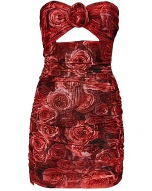ROOM76 Floral-Appliqué Strapless Mini Dress - Red