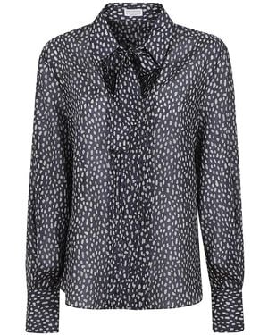 Brunello Cucinelli Polka-Dot Pussy-Bow Shirt - Blue