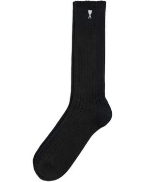 Ami Paris Cotton Socks With Ami De Coeur - Black