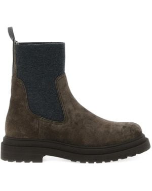 Brunello Cucinelli Suede Paneled Ankle Boots - Black
