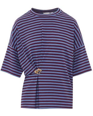 Essentiel Antwerp Striped Brooch-Detail T-Shirt - Blue