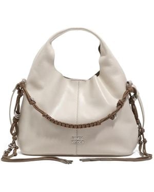 Bimba Y Lola Small Ivory Shiny Leather Plaited Handle Paper Bag - White
