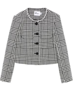 Self-Portrait Houndstooth Cropped Jacket - Gray