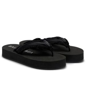 Balenciaga Jet Lag Frayed-Edge Sandals - Black