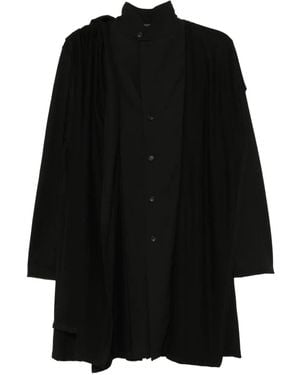 Yohji Yamamoto Wool Stole Detail Blouse - Black