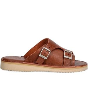 Fracap Buckle Leather Slides - Brown