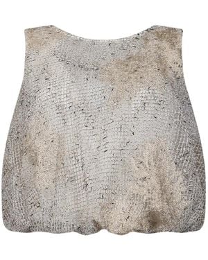 GIOVANNI PARIS Floral-Embroidered Mesh Top - Gray
