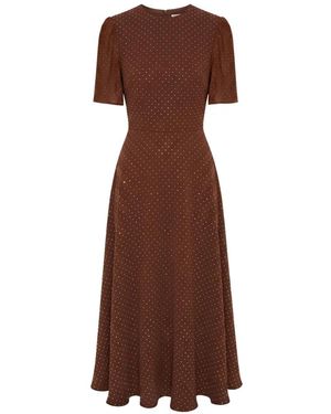 POST MERIDIEM Rhinestone-Embellished Midi Dress - Brown