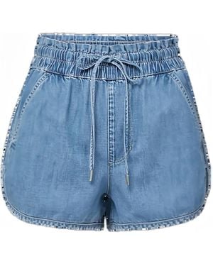 Veronica Beard Nessie Dolphin Denim Shorts Met Elastische Taille - Blauw
