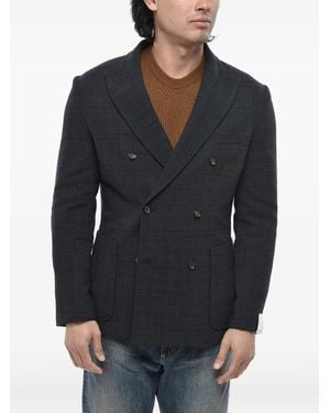 Paolo Pecora Double-Breasted Checked Blazer - Black