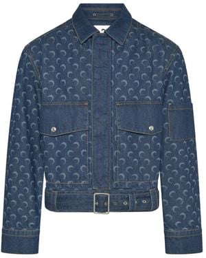 Marine Serre Belted Moon-Print Denim Jacket - Blue