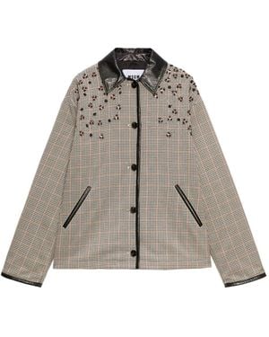 MSGM Check-Pattern Collared Coat - Brown