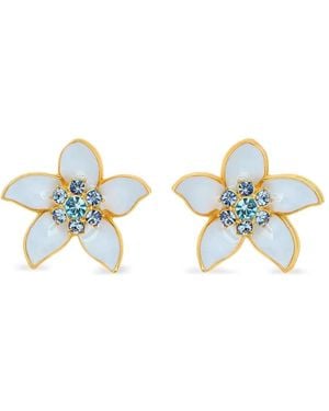 Oscar de la Renta Enamel-Flower Crystal Earrings - Metallic