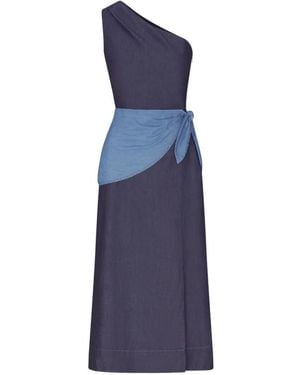 Simon Miller Belem Chambray One-Shoulder Midi Dress - Blue