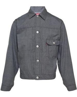 Junya Watanabe Pleated-Back Button-Up Deniim Jacket - Gray