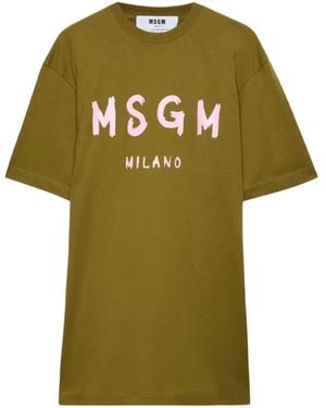 MSGM Logo-Print T-Shirt Dress - Green