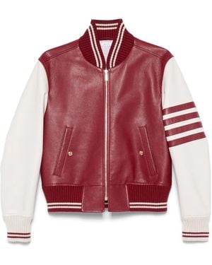Thom Browne 4-Bar Leather Bomber Jacket - Red
