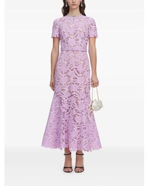 Self-Portrait Belted Floral-Lace Midi Dress - Pink
