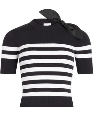 Patou Striped Bow-Detail Knitted T-Shirt - Blue