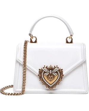 Dolce & Gabbana Small Devotion Heart-Plaque Shoulder Bag - White