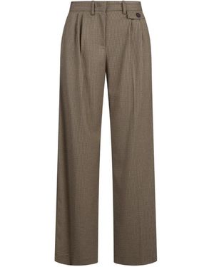 Mar De Margaritas Houndstooth-Pattern Pleated Pants - Gray