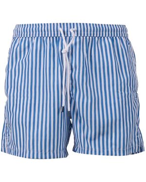 Fedeli Striped-Pattern Swim Shorts - Blue