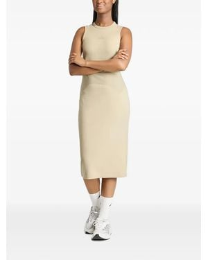 adidas Ribbed-Knit Logo-Patch Midi Dress - Natural