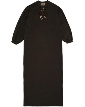 Fortela Allegral Embroidered V-Neck Dress - Black