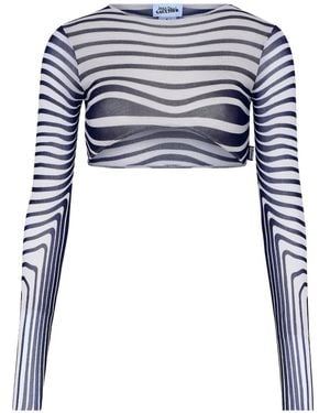 Jean Paul Gaultier Long-Sleeves Morphing-Stripes Top - Blue
