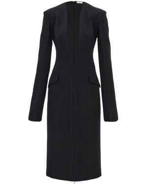 Ferragamo V-Neck Wool Dress - Black