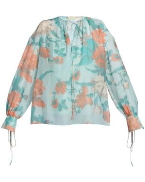 Erdem Floral-Print Long-Sleeve Blouse - Blue