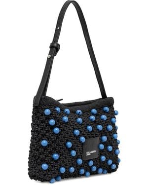Karl Lagerfeld Beaded-Knit Shoulder Bag - Blue