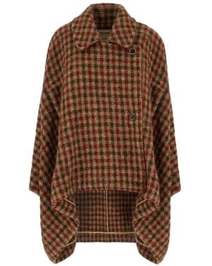 Uma Wang Checked-Pattern Coat - Brown