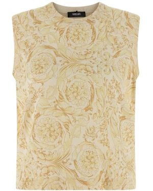 Versace Barocco Sleeveless Knitted Top - Natural