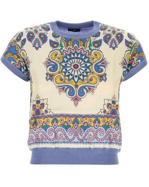 Etro Paisley-Print Short-Sleeve Top - Blue