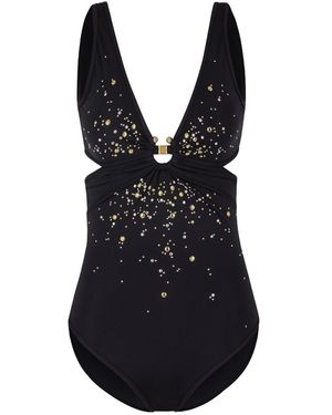 Rabanne Cut-Out Piercing-Signature Swimsuit - Black