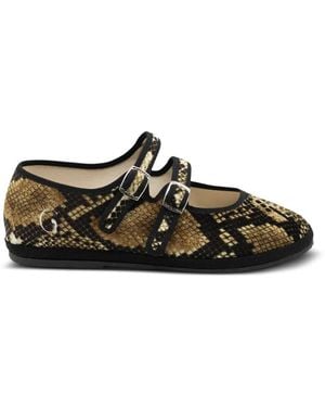 Gondolina Snake-Print Mary Jane Ballet Flats - Black