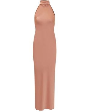 ACTUALEE Robe Longue En Satin À Col Montant - Blanc