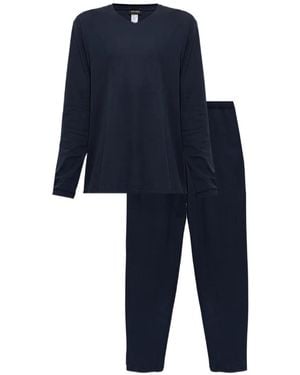 Hanro V-Neck Top Cotton Pyjama (Set Of Two) - Blue