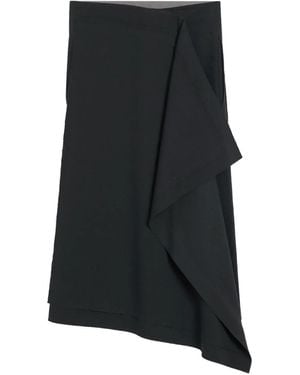 Ami Paris Wrap Asymmetrical Wool Skirt - Black