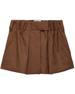 Prada Elastic-Waistband Mini Skirt - Brown