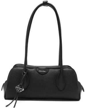 Calvin Klein Logo-Print Pebbled Tote Bag - Black
