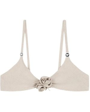 Coperni Gerafftes Flower Bikinioberteil - Weiß