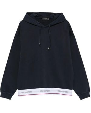 DSquared² Logo-Trim Drawstring Hoodie - Blue